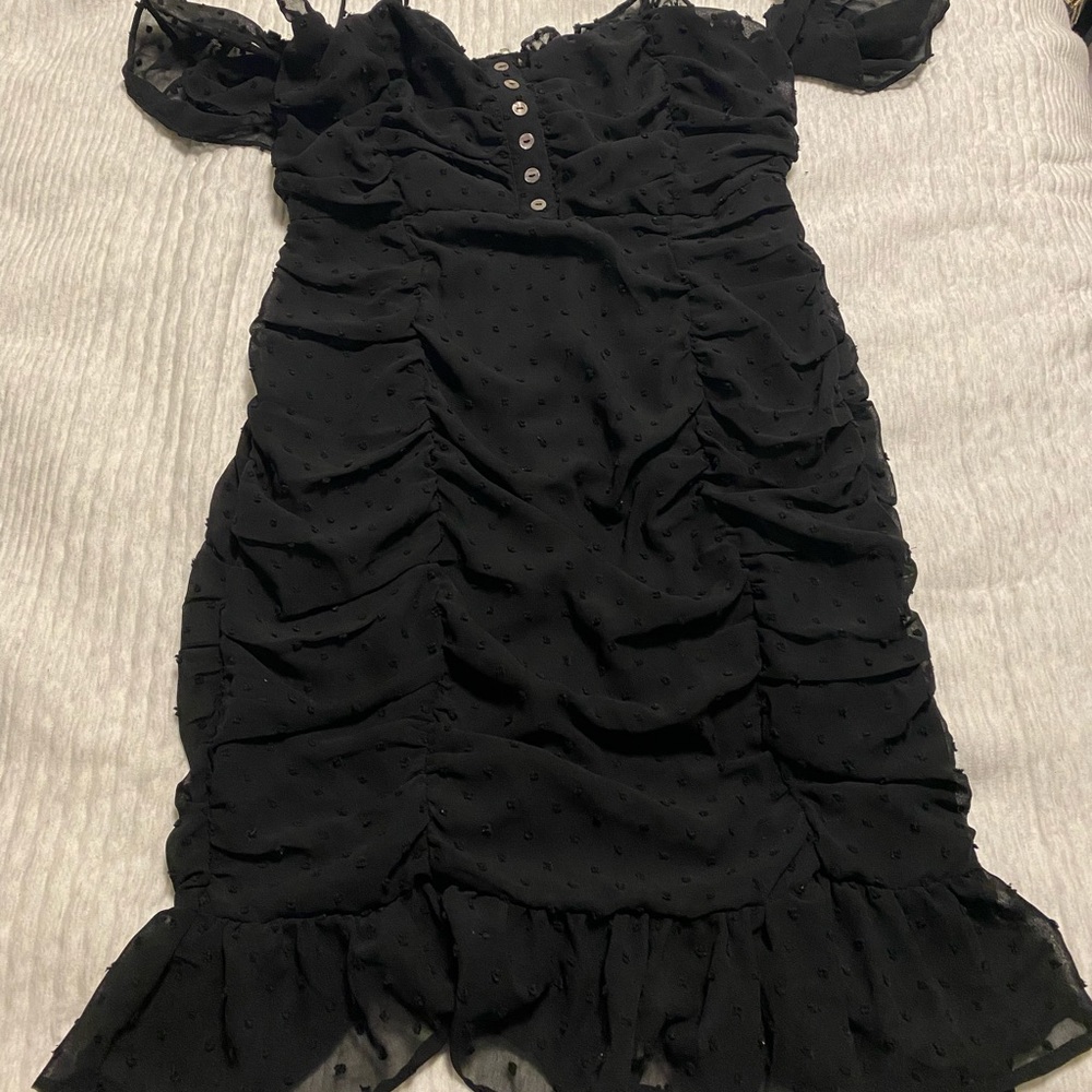 Off the shoulder black cocktail dress